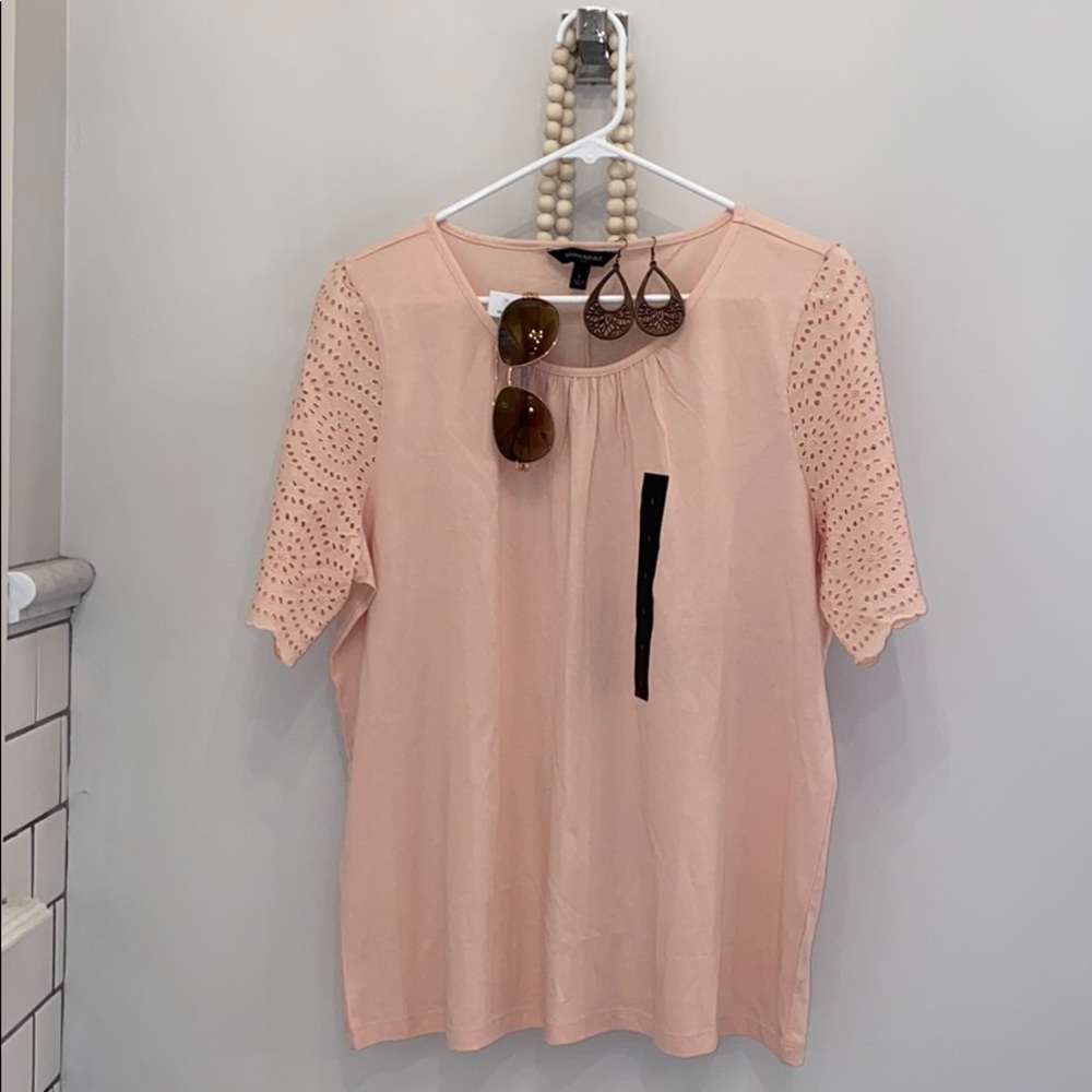 NWT peach eyelet sleeve tee